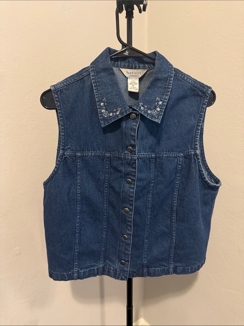 Van Heusen Dark Blue Denim Sleeveless Button-Front Vest
